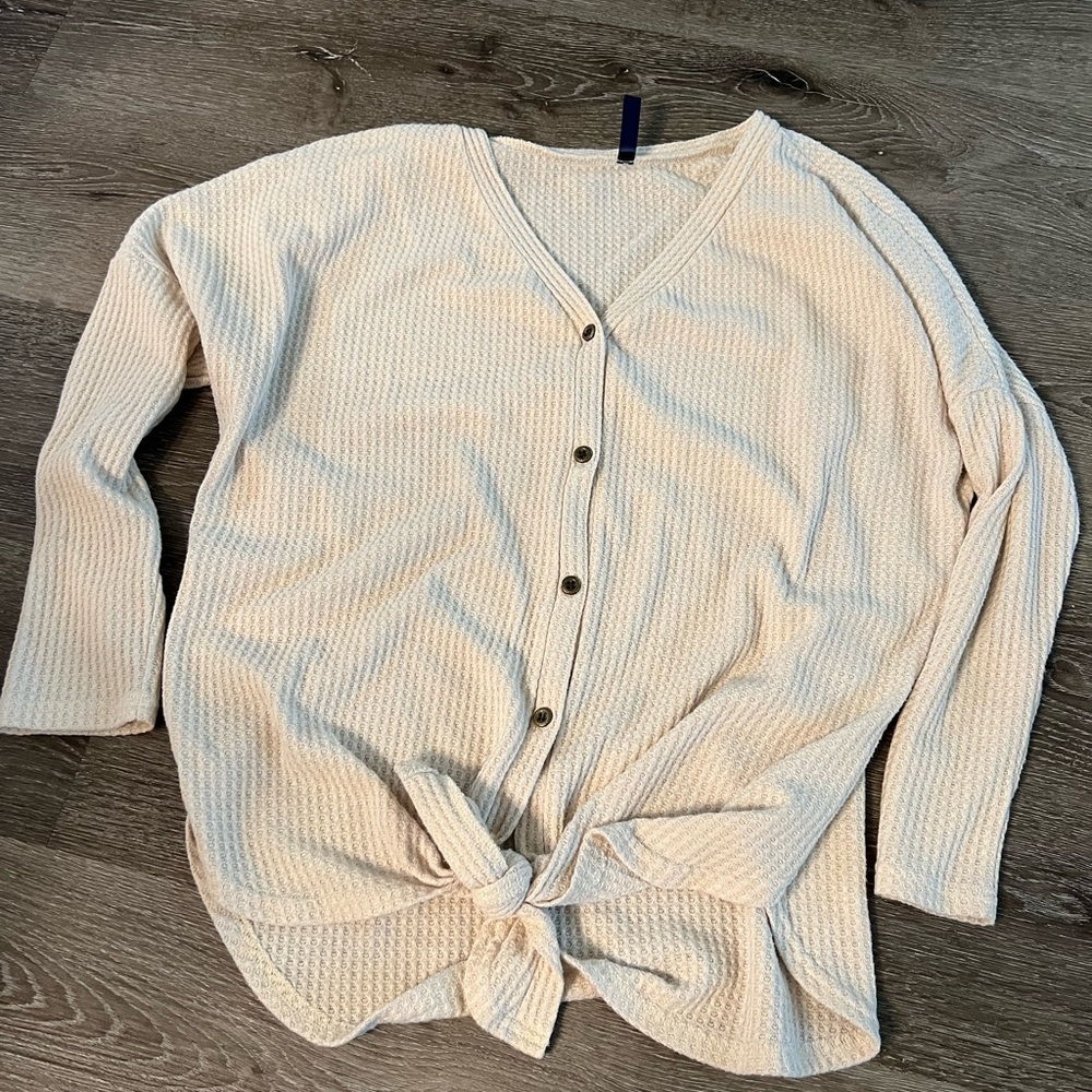 Waffle knit long sleeve sweater